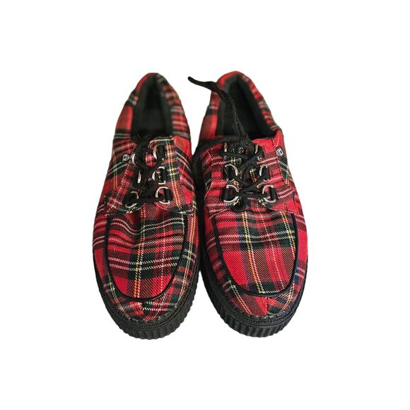 TUK RED TARTAN ANARCHIC CREEPER‎ Plaid Gothic Punk Vegan Size 7W 5M - Picture 2 of 6